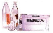 無色透明のびん、と書かれた白いコンテナと空きビンの写真