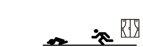 窓から離れ、頭を抱えてしゃがんでいるイラスト