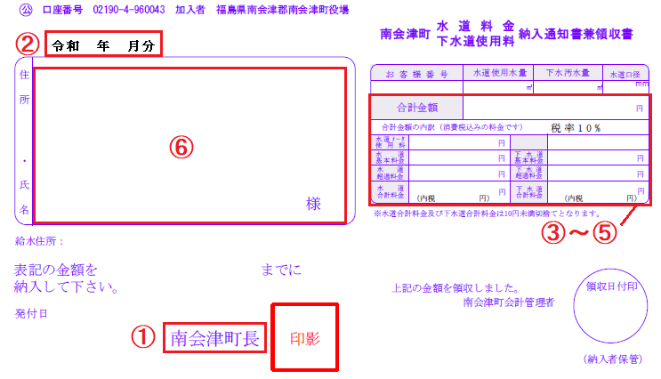 納入通知書兼領収書（表面）